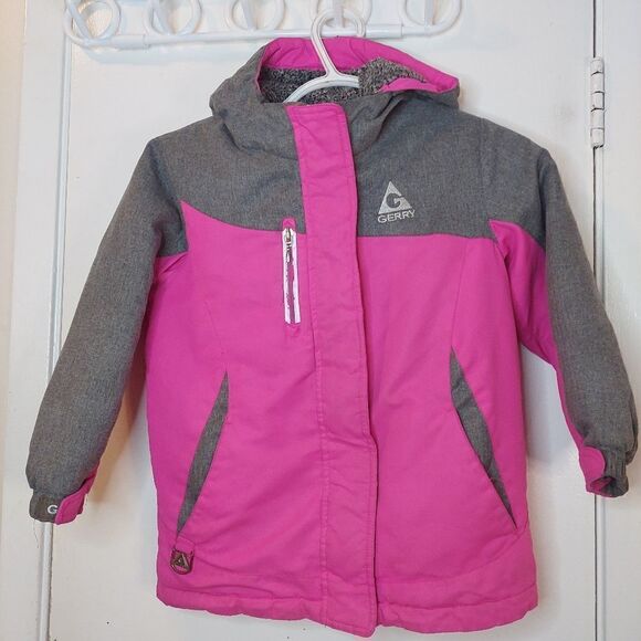 Gerry Small Girls 4/5 Hooded Jacket Pink/Gray Polyester Warm Coat - Picture 1 of 13